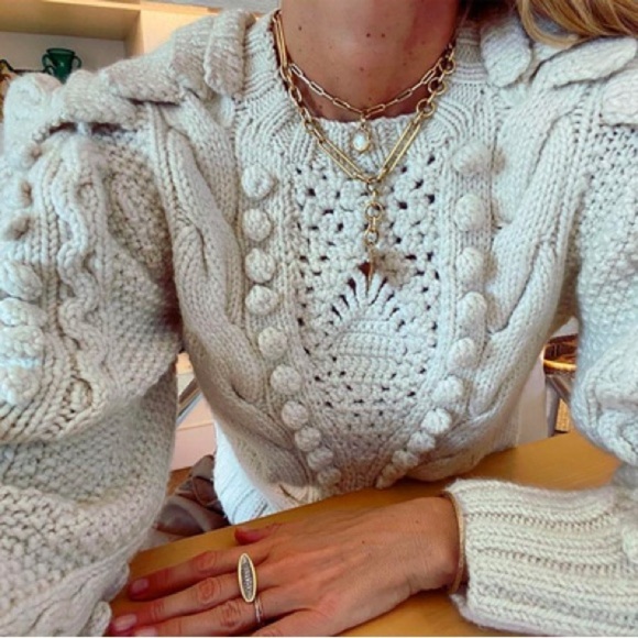 Ulla Johnson Verena Oversized Cable Knit Wool Sweater Plaster Cream ASO Runway - Picture 10 of 14